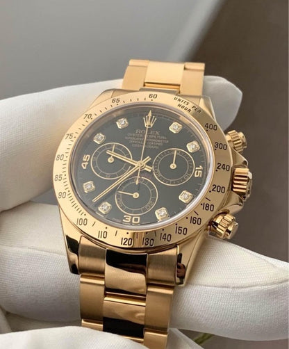 ROLEX DAYTONA GOLD BLACK DIAL DIAMOND
