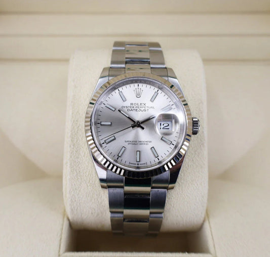 ROLEX DATEJUST OYSTER SILVER WHITE GOLD FLUTED BEZEL 2023