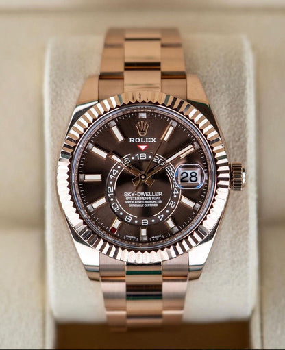ROLEX SKY-DWELLER GOLD ROSE CHOCOLATE DIAL