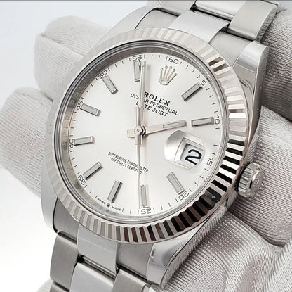 ROLEX DATEJUST OYSTER SILVER WHITE GOLD FLUTED BEZEL 2023
