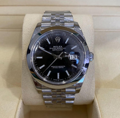ROLEX DATEJUST JUBILEE BLACK DIAL GHIERA LISCIA